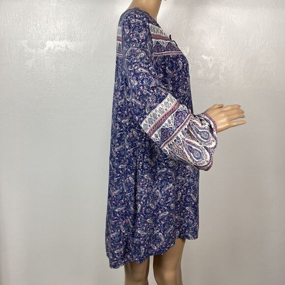 Billabong Boho Paisley Print Long Sleeve Tie Neck Tunic Top - Picture 3 of 9